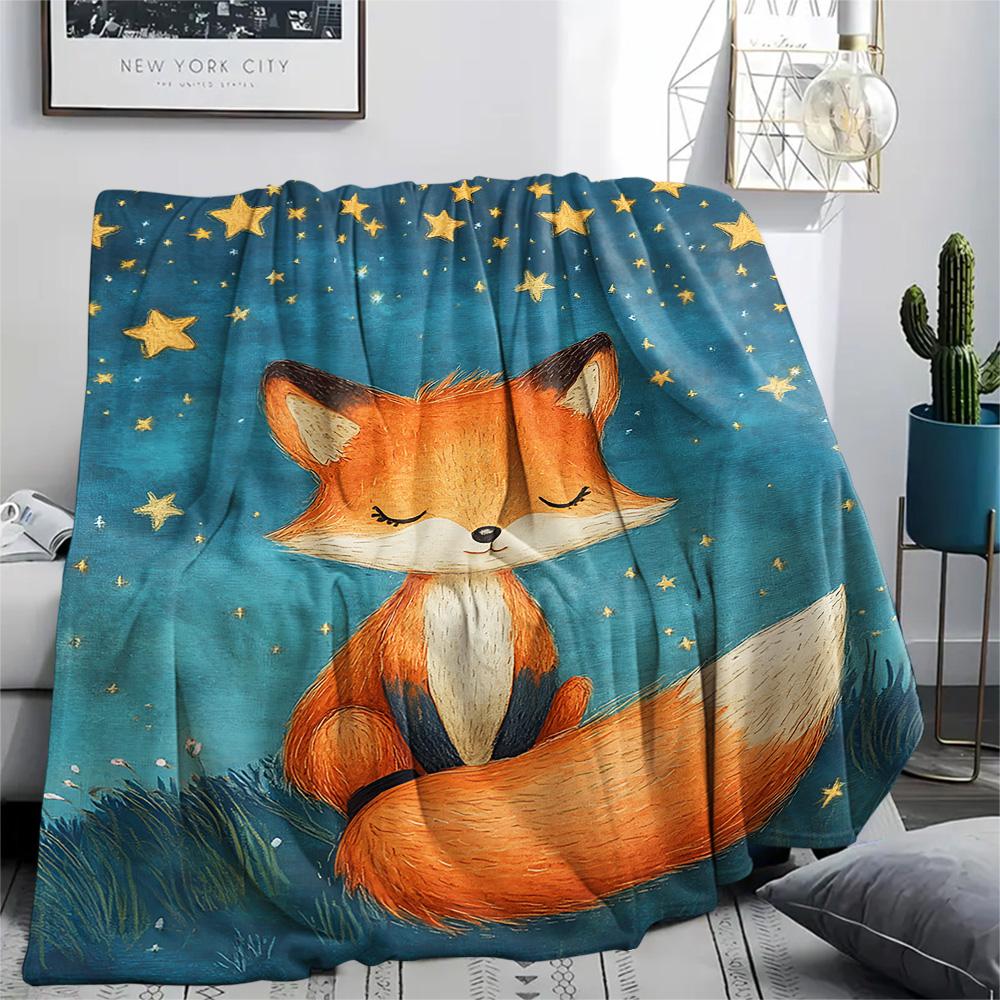 Fox Print Flannel Blanket, High quality Comfortable for All Seasons, Home Decor, Warmth and Comfort, Perfect for Christmas Gifts