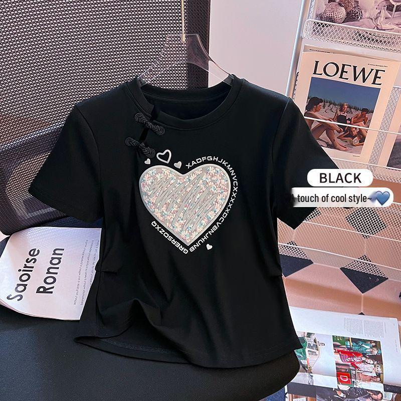 Plus Size Women's Buckle Letter Print Short Sleeve T-shirt: 2025 Summer Loose, Slimming, Casual, Versatile Top