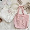 Summer Lazy Wind Embroidered Bow Canvas Tote Bag Women's Large Capacity Commuter Shoulder Bag Class Bag