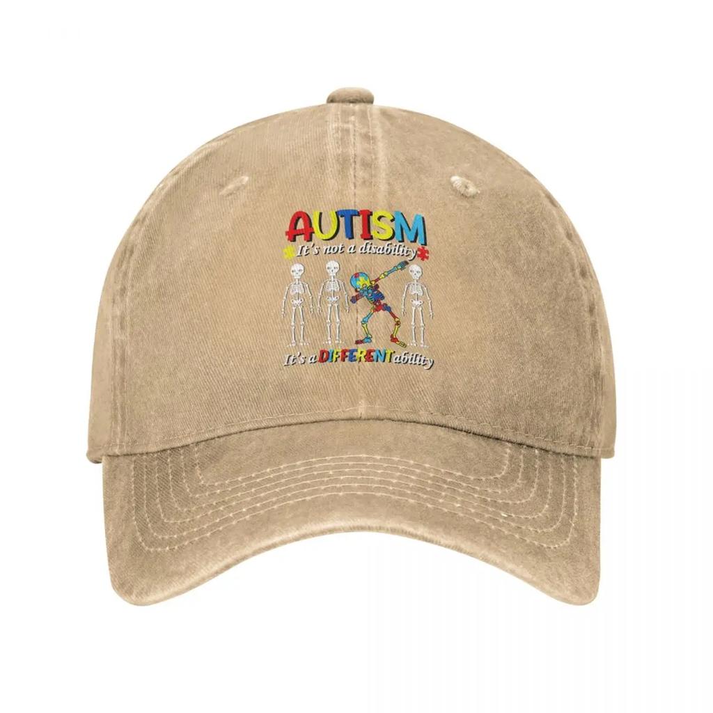 Autism Skeleton Dabbing Baseball Caps  Distressed Denim Sun Cap It's A Different Ability Awareness Outdoor Caps Hat