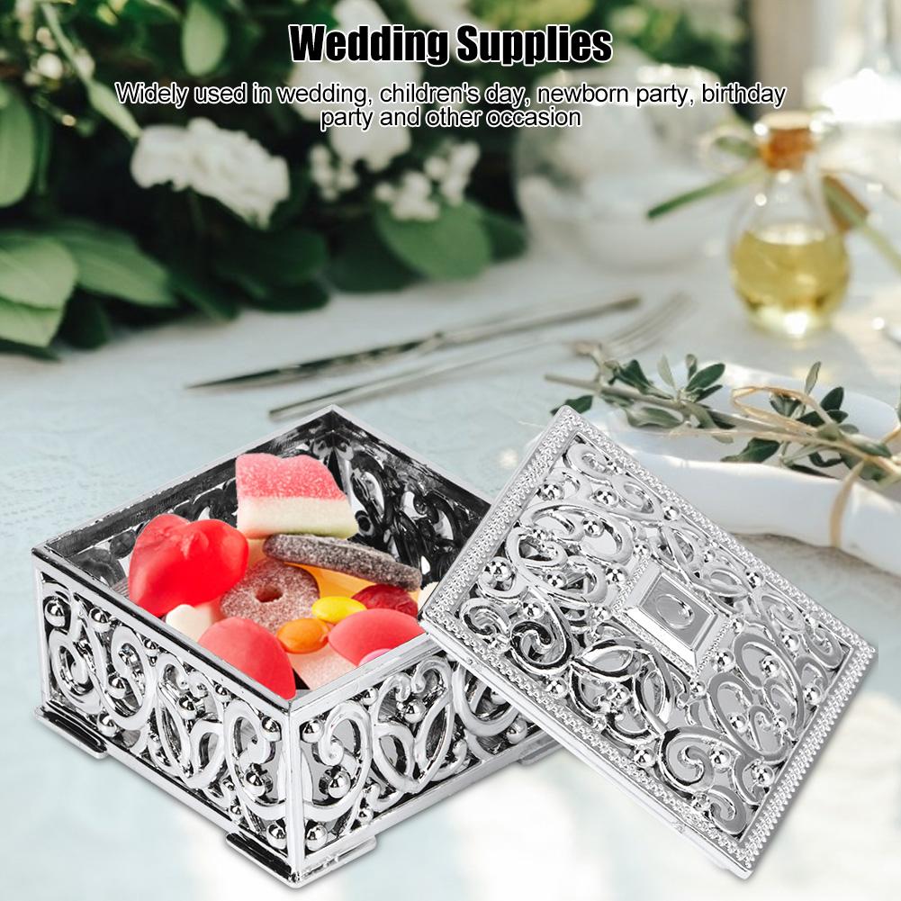 12Pcs European Style Hollow Square Candy Box Container Sugar Box Wedding SuppliesSilver