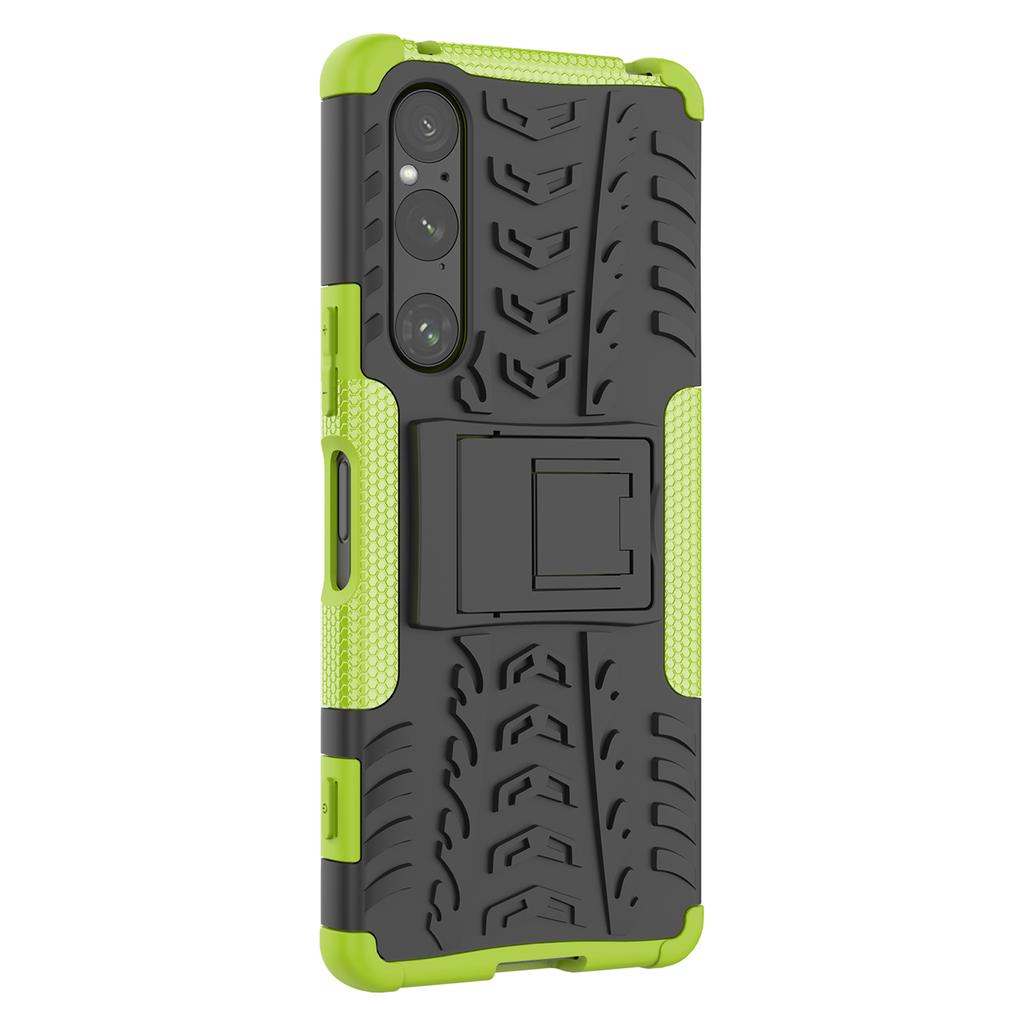 For Sony Xperia 1 V Drop Proof Tyre Pattern PC+TPU Phone Case Kickstand Phone Cover