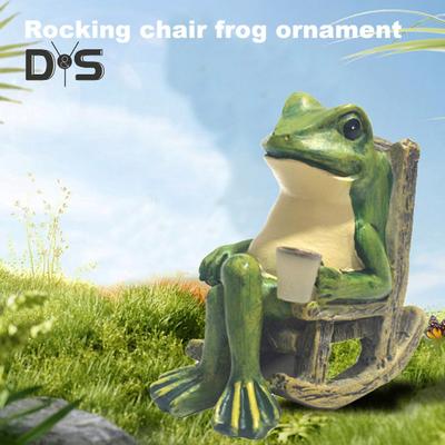 Solarbetriebenes Frosch-Nachtlicht, wasserdichtes Harz, Schaukelstuhl, Froschfigur, Solarleuchten, Gartenfroschstatue, Außendekorationslicht für Hof, Terrasse, Balkon