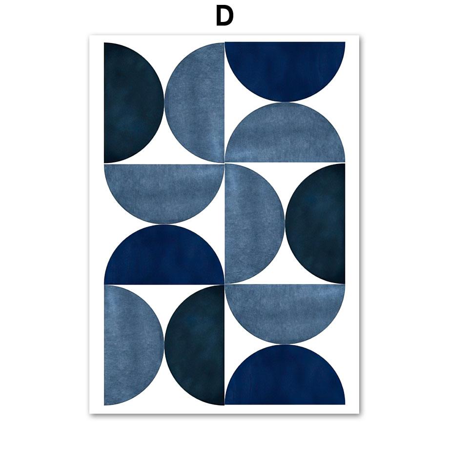 

Бохо синие абстрактные постеры и принты, современная геометрическая линия середины века, настенное искусство, лист монстеры, холст, картина, декор для комнаты 50x70cm No Framed