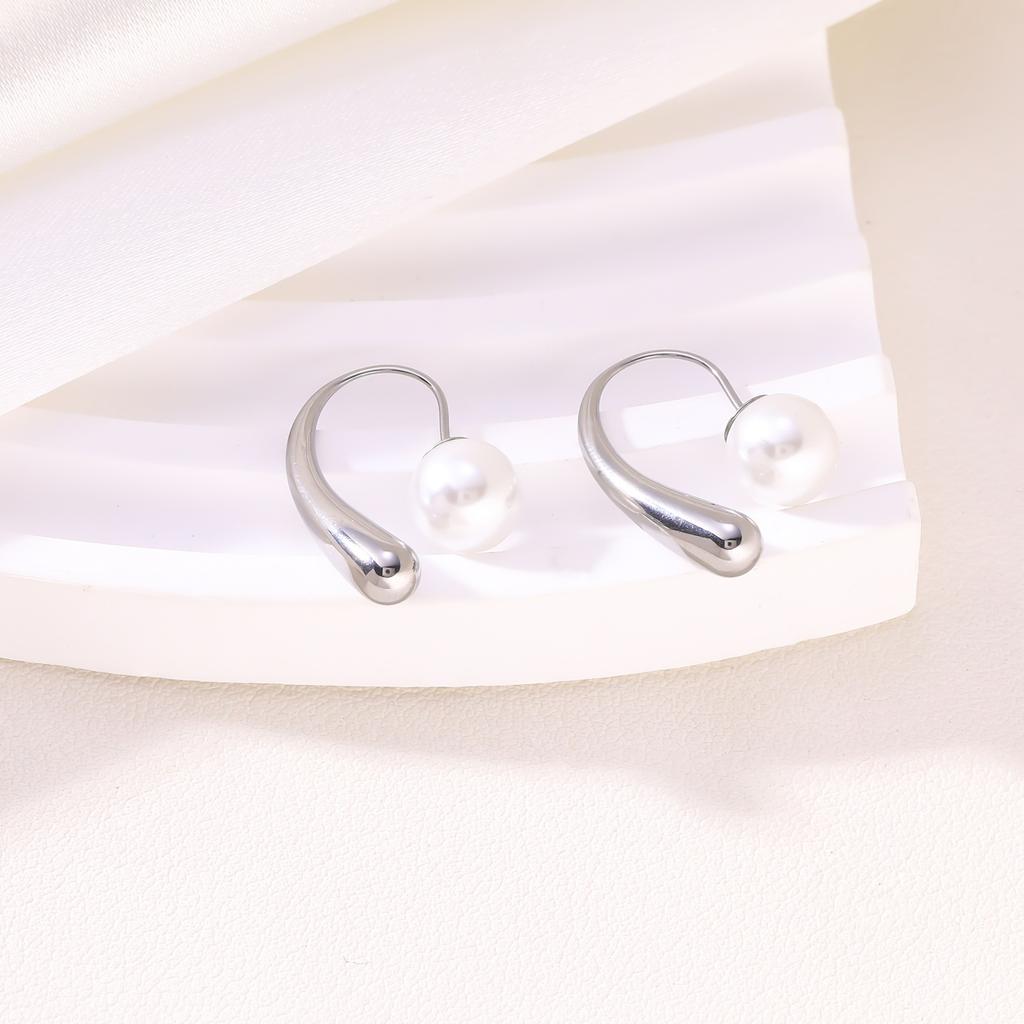 Stainless Steel Pearl Earrings High Sense Fashion Earrings Temperament Versatile Niche Irregular Earrings