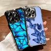 Blue Butterfly Aesthetics Plating Phone Case For Iphone 16 17 Pro Max Air 16E 14 15 Plus 12 13 Mini Anti-Fall Airabag Cover