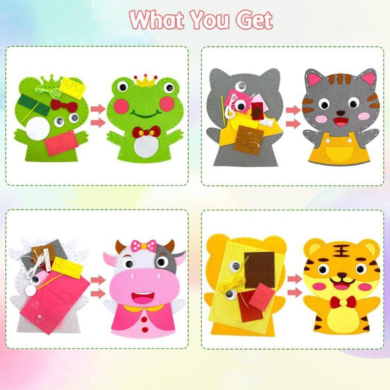 Cute Cartoon Animal Hand Puppet Children DIY Art Craft Toys Fine Motor Skill Training Sewing Lacing Hand Role Play Handmade Kits