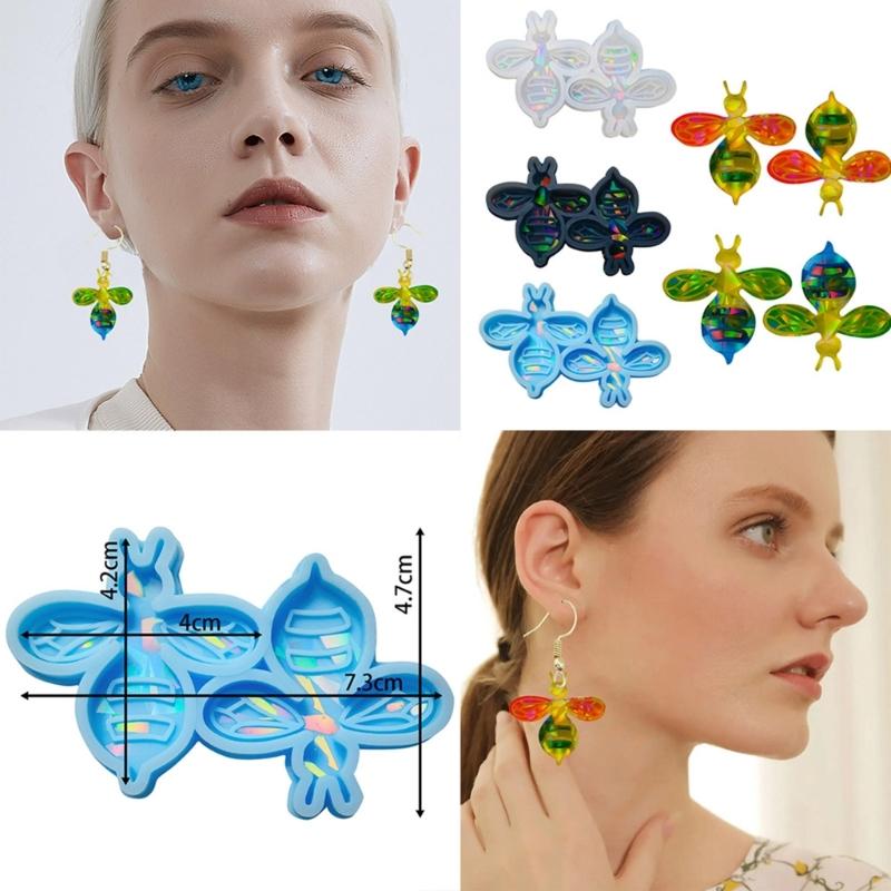 Animal Resin Mold Holographic Cute Bee Silicone Mold Rainbow-Light Effect Keychain Pendant Mold Epoxy Casting Craft