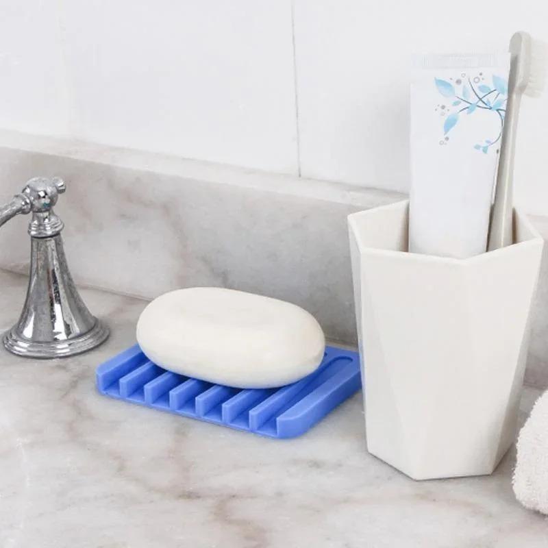 Self Draining Soap Holder Silicone Soap Dish Storage Holder Soap Box Draining Kitchen Sink Sponge Tray Bathroom Accessories