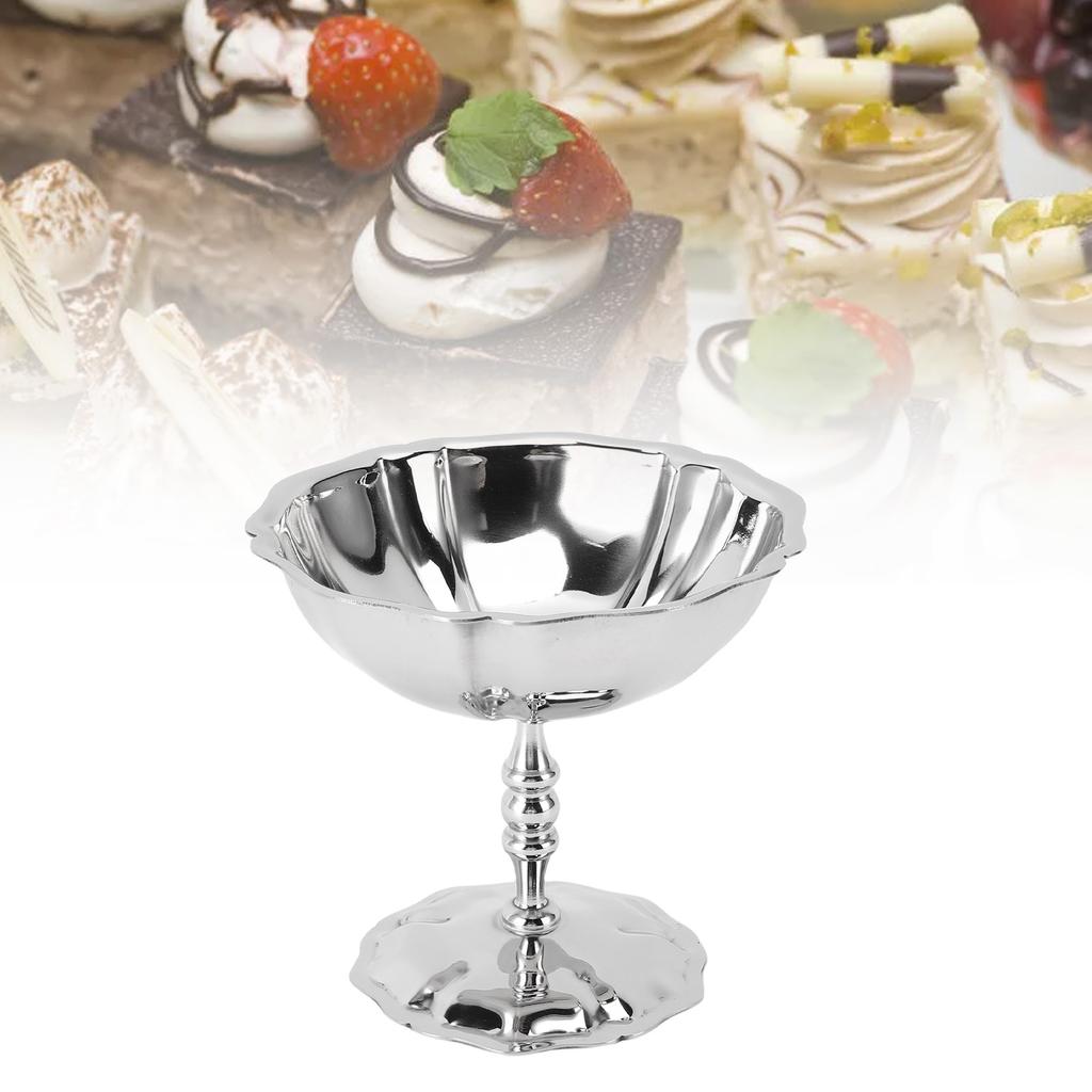 Dessert Dish Cup with Base 304 Stainless Steel Serving Bowl for Snacks Pudding Ice Cream Salad Fruit Yogurt