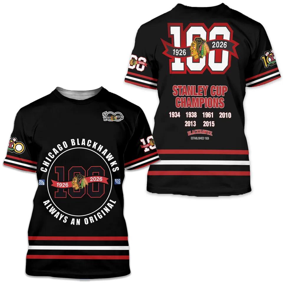 2026 Summer New Chicago Blackhawks Stanley Cup Championship Jersey Family Matching T-Shirt, suitable for everyday wear and training, Y2K style. S чёрный