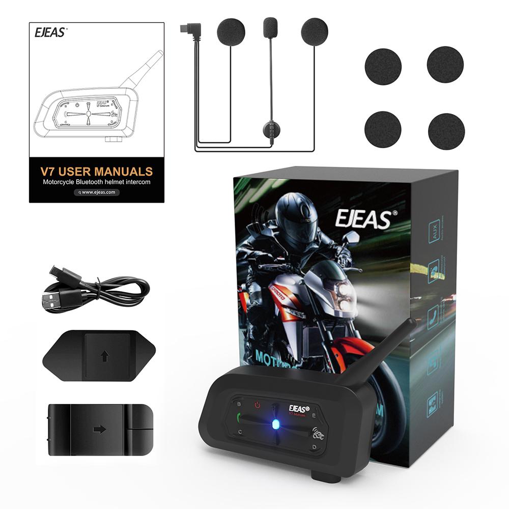 EJEAS V7 Motorcycle Helmet Bluetooth Headset Waterproof Walkie-talkie Communicator Long Standby Suitable for 7 People Riding Set