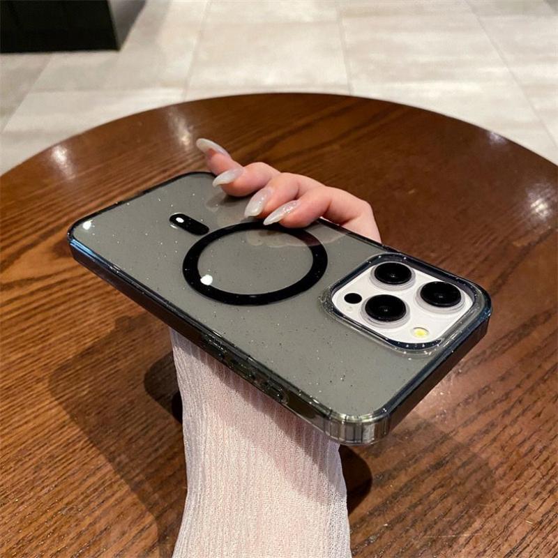 Bling Glitter Magnetic Case for iPhone 16 15 14 Plus 13 12 Pro Max Clear Hard Acrylic For Magsafe Wireless Charging Cover