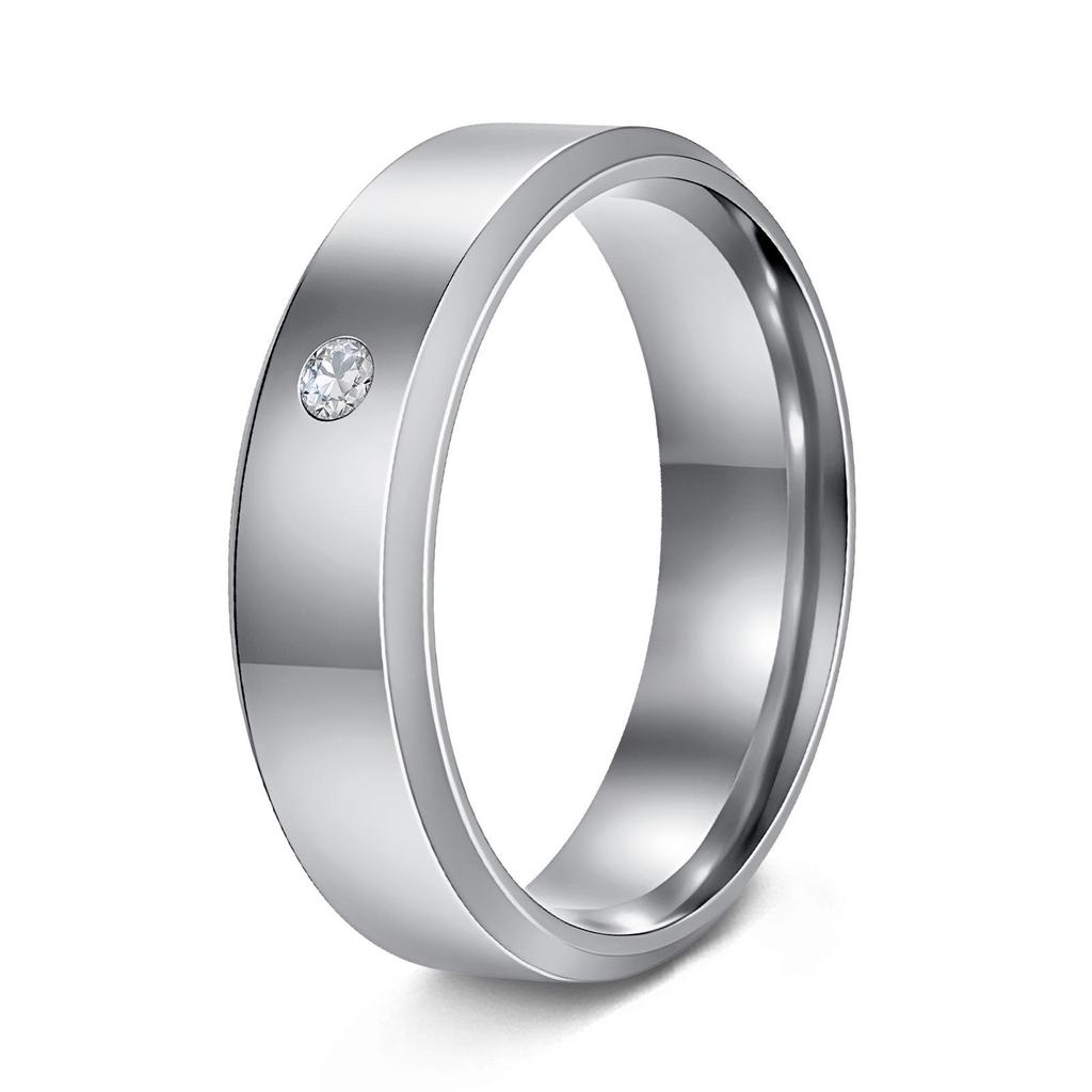 European & American Simple Diamond-Inlaid Stainless Steel Couple Ring Set