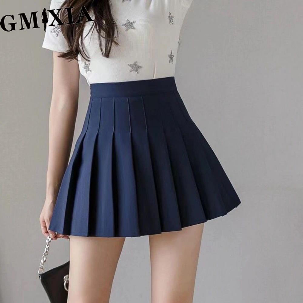 GMXIA Saia Feminina Moda Casual Cor Sólida Estampada Verão Primavera