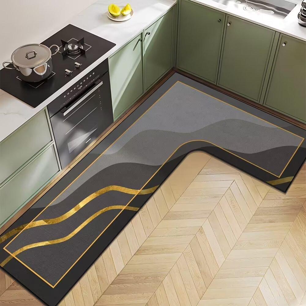 Nordic Light Luxury Diatom Mud Household L-shaped Kitchen Floor Mat Water Absorption  Anti-slip  Quick-drying and Easy-to-maintenance Floor Mat