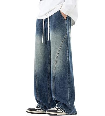 F Fasnlido Denim Loose Plus Elastic Winter Men's Wide-Leg Jeans, Fit, Sizes, Cotton, Waist, Spring, Summer, Fall, (2XL, Blue)