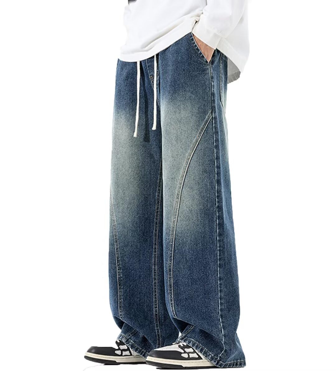 

F fasnlido Джинсы мужские зимние широкие свободные плюс эластичные, посадка, размеры, хлопок, талия, весна, лето, осень, (2XL, Синий) синий