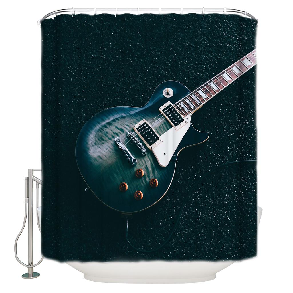 Music Decor Electric Guitars On Lighted Wooden Floor Shower Curtains Polyester Fabric Waterproof Bath Curtain Shower Curtain