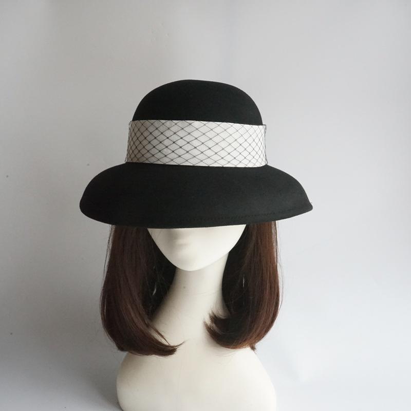 Autumn Winter 100% Wool Hat Bell Hat Women's French Elegant Retro Hepburn Autumn and Winter Celebrity Pearl Wool Felt Bucket Hat