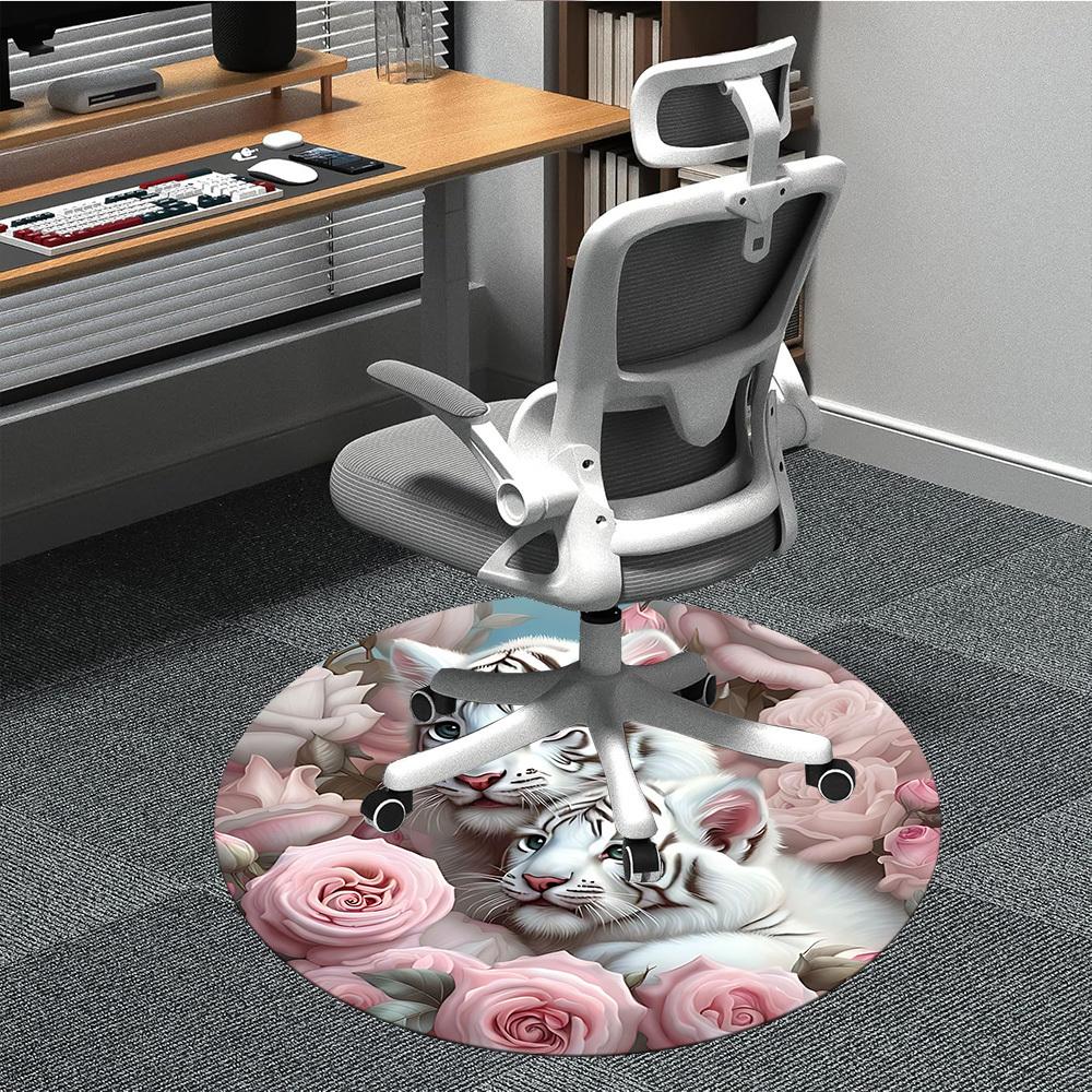

1pc White Tiger Chair Carpet for Office, Soft Flannel Throw Mat, Perfect for Office,Holiday Party Decoration Choice yy251113008 80cm by 80cm