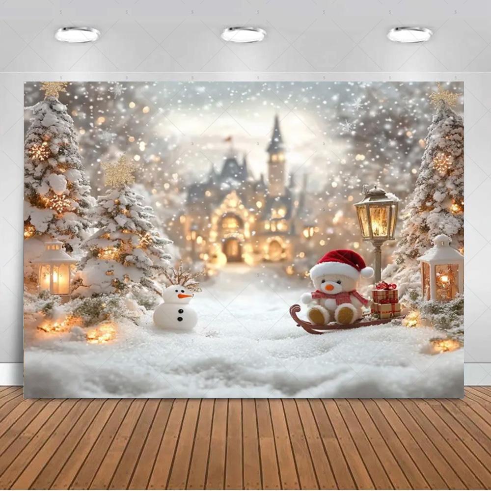 White Christmas Snow Scenery Background Xmas Tree Garland Gifts Photography Backdrop Family Xmas Party Decoration Photo Studio
