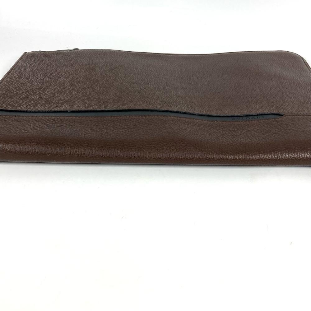 BVLGARI L-shaped zipper logo Clutch bag Leather Brown/Black