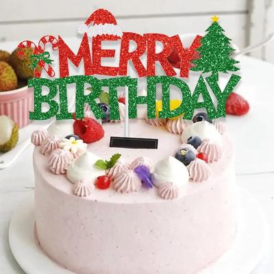 1 Stück Weihnachtskuchen Feiertag Geburtstagskuchen Deko Einstecker Rot Frohen Geburtstag Weihnachten Zuhause Kuchenplatte Feiertagsparty Dekorationen