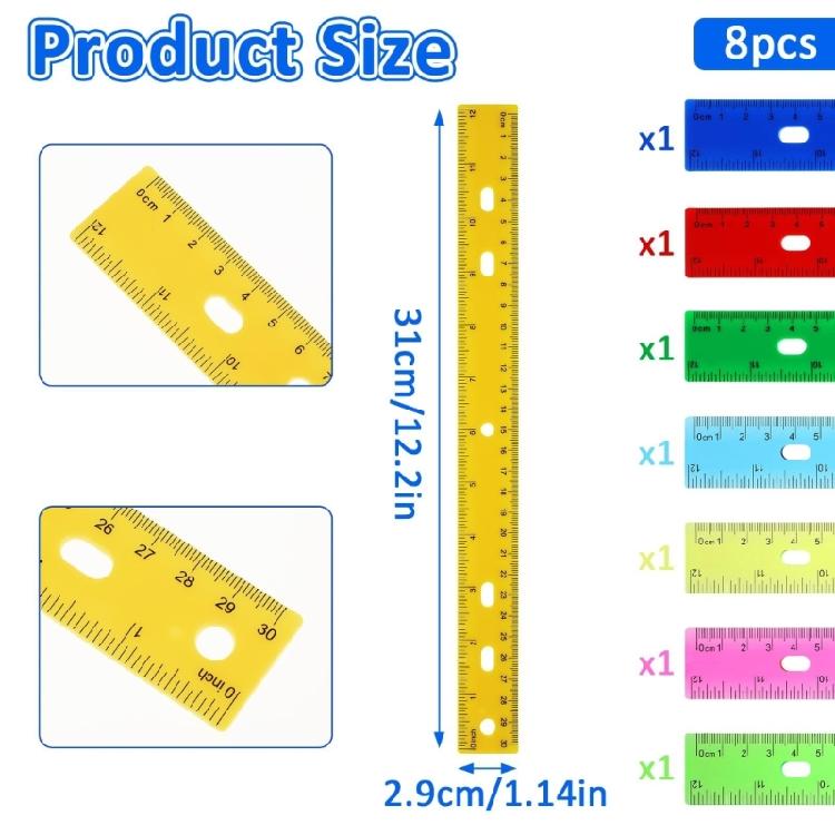 12Inch Clear Rulers with Hole Drawing Ruler Math Ruler Measuring Ruler Measuring Tool for Drawing Drafting Measuring