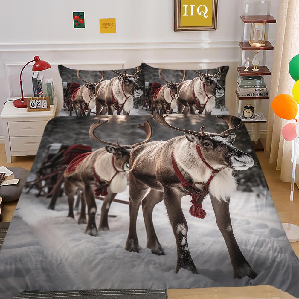 Jultomte Älg 3D-tryckt Polyester Örngott Täcke Två- eller Tredelat Set Tillgängligt