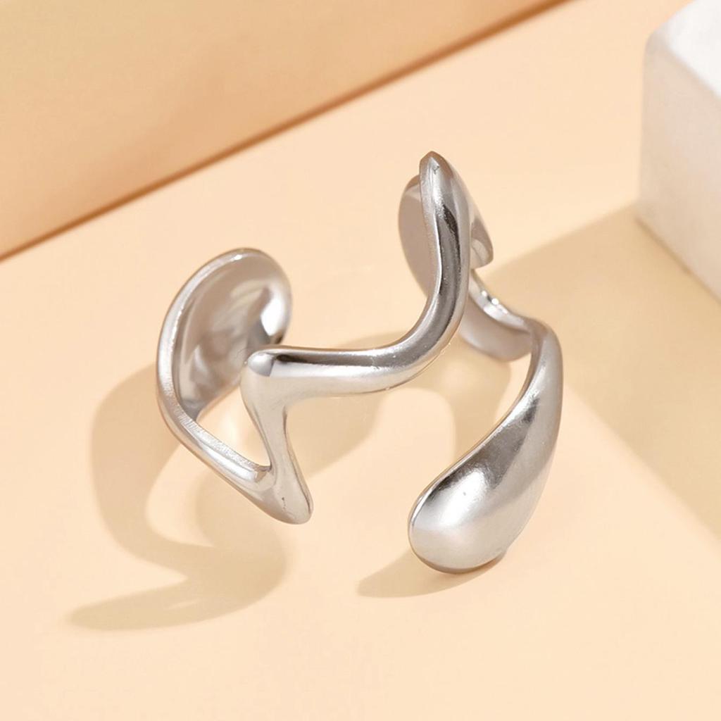 Geometric Irregular Open Design Adjustable Stainless Steel Ring In Artistic Cold Style