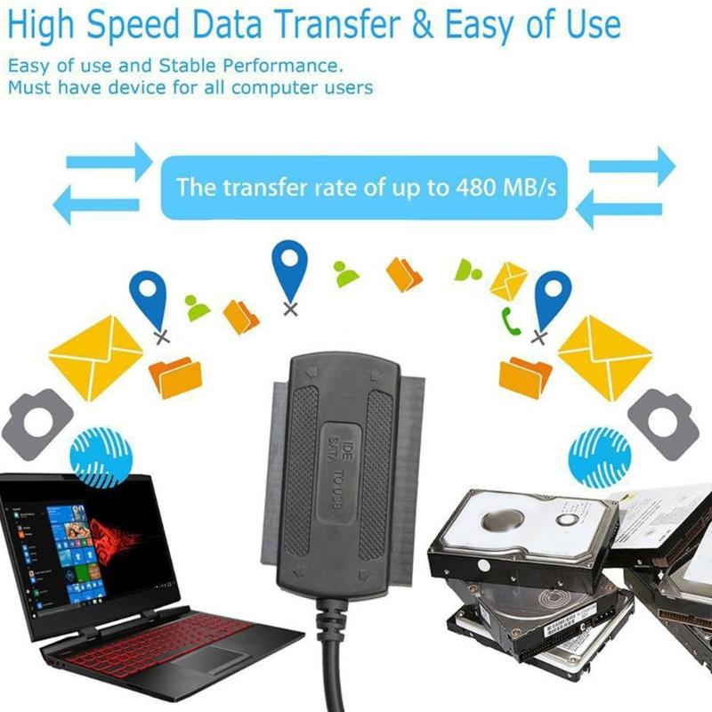Hochgeschwindigkeits-USB-zu-IDE-Konverterkabel Unterstützt 2,5-Zoll/3,5-Zoll/5,25-Zoll-Festplatten und optische Laufwerke HDD-Übertragungskabel