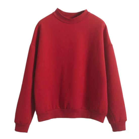 Autumn Winter Casual Women Solid Color Crew Neck Long Sleeve Sweatshirt Pullover
