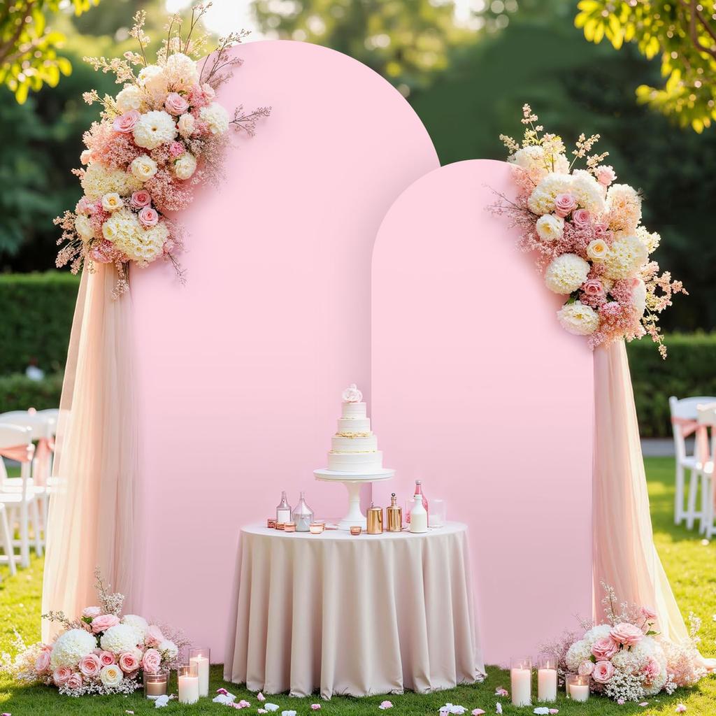 7.2FT 6FT Arch Pink Arch Backdrop Cover Arch Covers Set of 2, Double-Layer Arch Stand Cover for Baby Shower Birthday Party