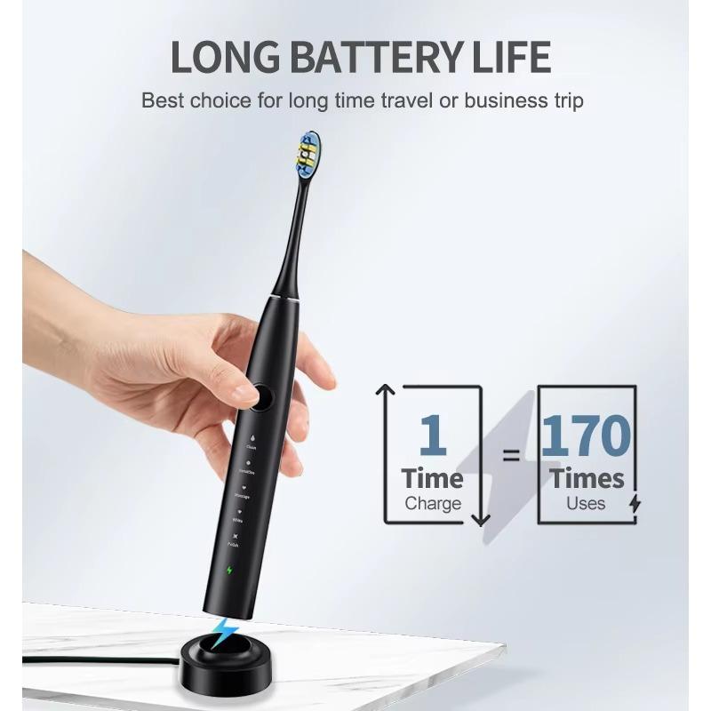 Sonic Electric Toothbrush USB Rechargeable Tooth Brush with 6 Replacement Toothbrush Heads 5 Modes Toothbrush for Adults