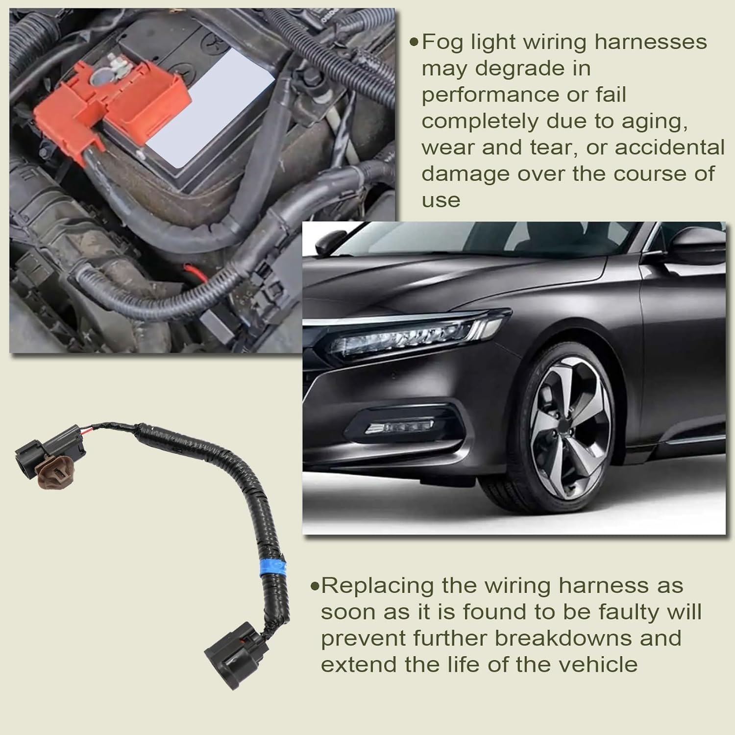 Priprilod Front Fog Light Wiring Harness Left LH Driver Side Compatible with Honda Accord 2018 2019 2020# 32216-TVC-Y00