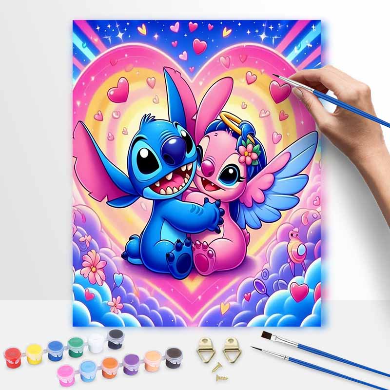 Disney DIY Oil Painting Kits Stitch Angel Hug Hand Painting Home Decor Craft Gift Ideas Canvas Wall Art Paint By Numbers Artwork Sets 130
