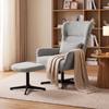 360 degrees Swivel Lounge Chair with Stool, Height-Adjustable, Chenille Cover, with Lumbar Cushion, Cream White