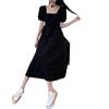 Kleid Damen Sommer Französisch Vintage Quadratischer Kragen Taille Abnehmen Temperament Blasenärmel Langes Kleid