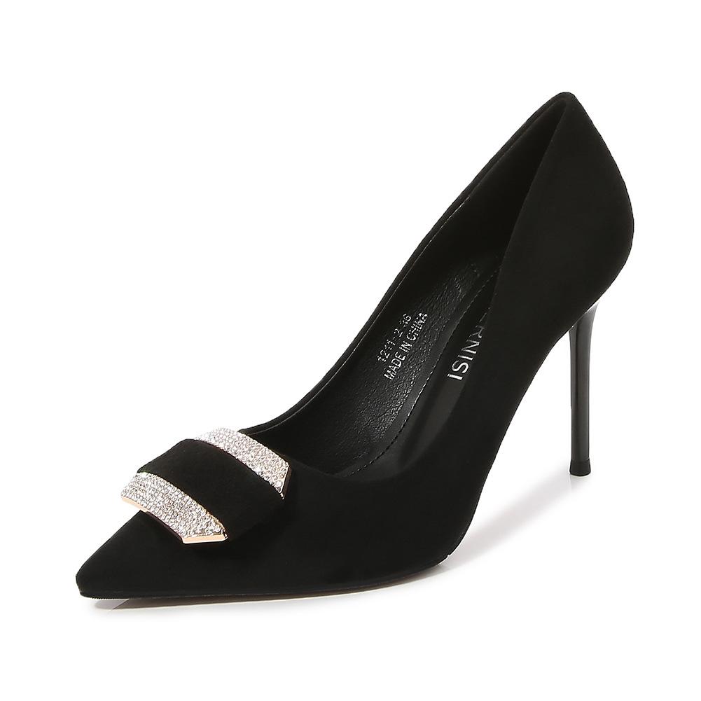 

Fashion pointed sexy light mouth suede high heels large size women s single shoes 35 чёрный