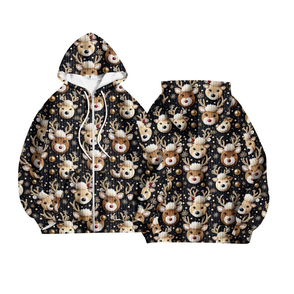 Women's Fashion Jacket Casual Printed Long-sleeved Hooded Cardigan Sweatshirts