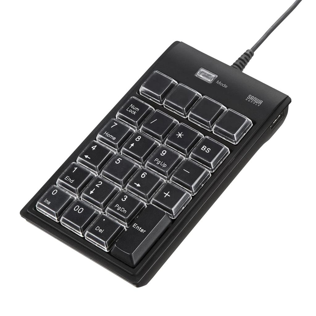 Sanwa Supply NT-19UH2BKN2 Programmable Numeric Keypad with Assignment Function, Wired USB Connection, Membrane, 23 Keys + Switch Button