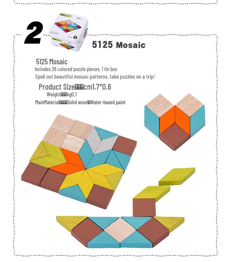 Children's Wooden Tangram & Domino Set with Peach Wood Sticks - Educational Building Block Toys