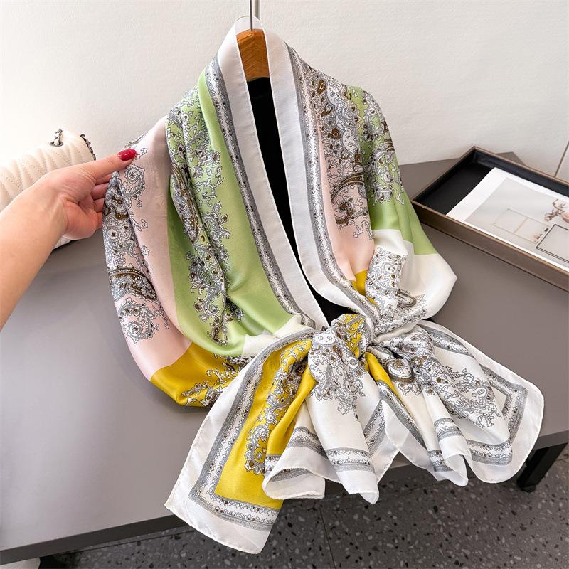 Retro Cashew Nut Simulation Silk New Silk Satin Fashion Sunscreen Spring And Summer Style Silk Scarf Long Scarf Shawl Versatile Headscarf Scarf