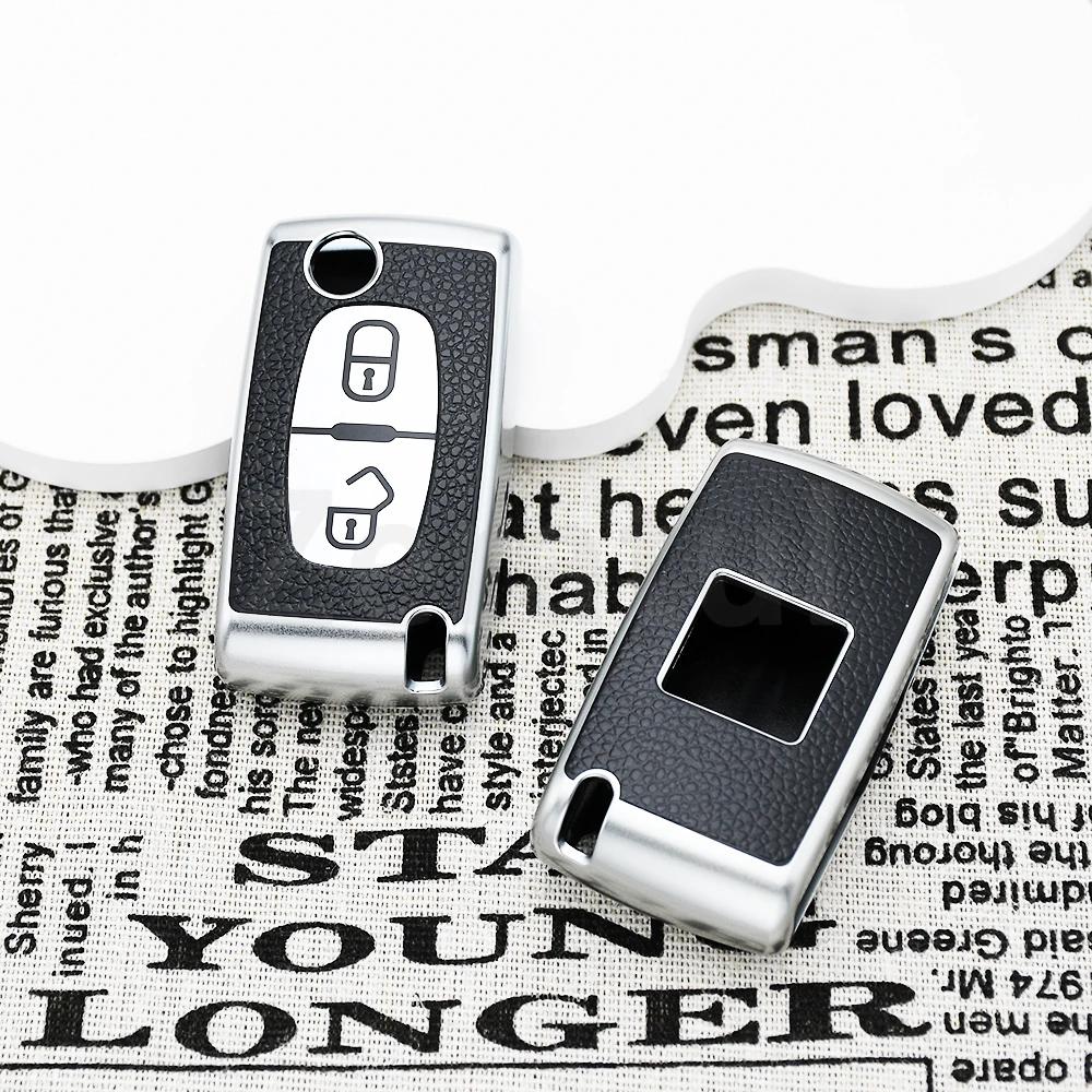 Tpu Leather Flip Car Key Case Cover For Peugeot 207 307 308 407 607 807 Fob Keychain For Citroen C2 C3 C4 C5 C6 Xsara Berlingo