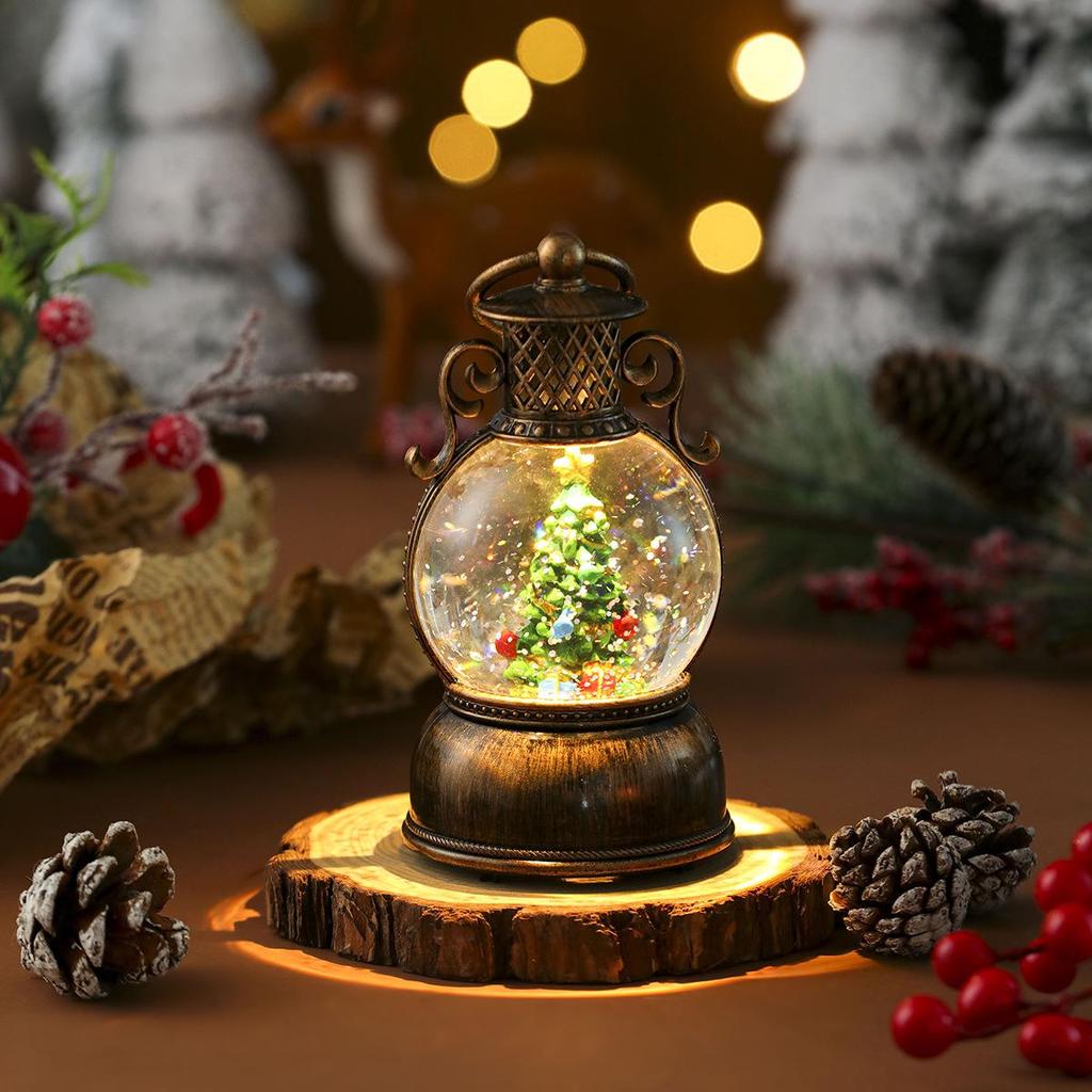 USB Music Snowing Christmas Light-Up Resin Figurine Carousel Decoration