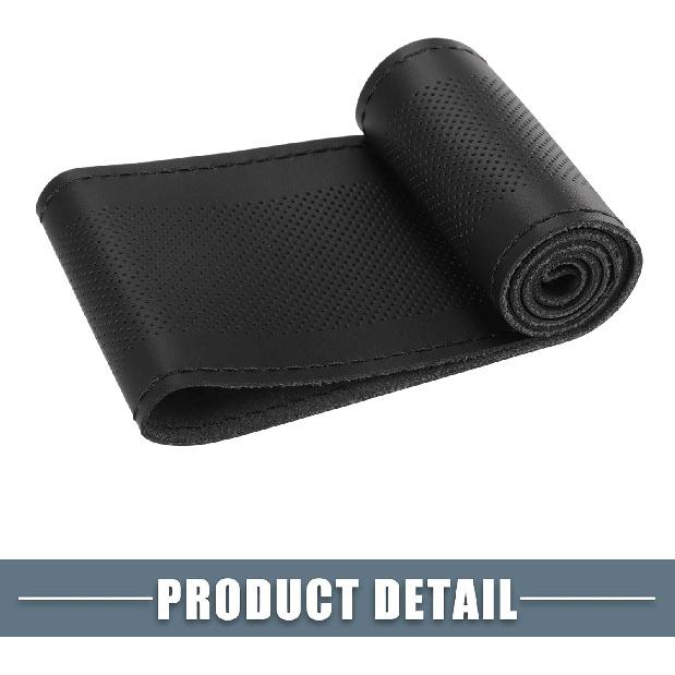 Car Hand Sewn DIY Steering Wheel Cover Breathable Comfortable 32-35cm Stitch On Wrap Cover Microfiber Leather Black Stitches
