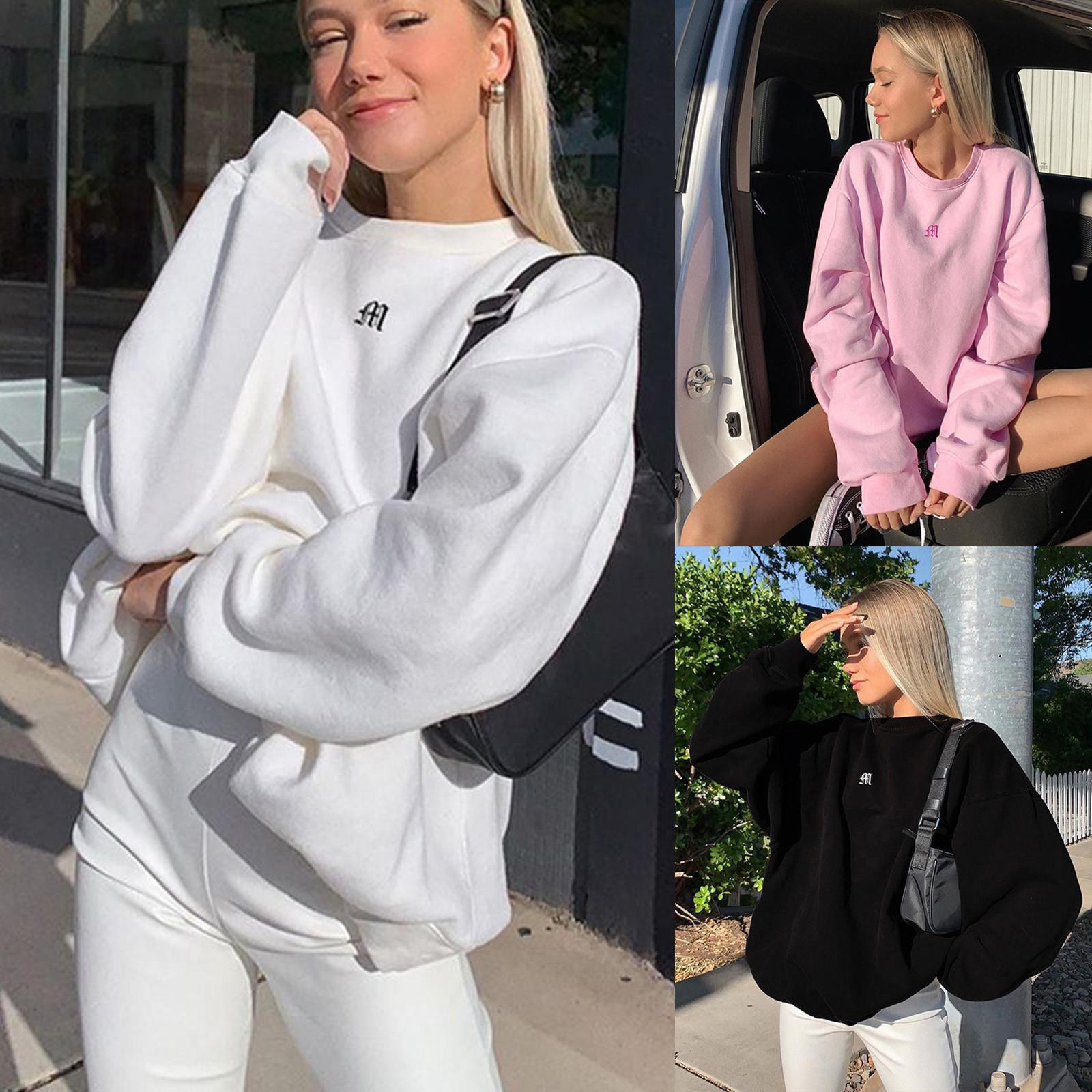 

Женская мода сплошной цвет толстовка плюс размер свободная блузка с длинным рукавом