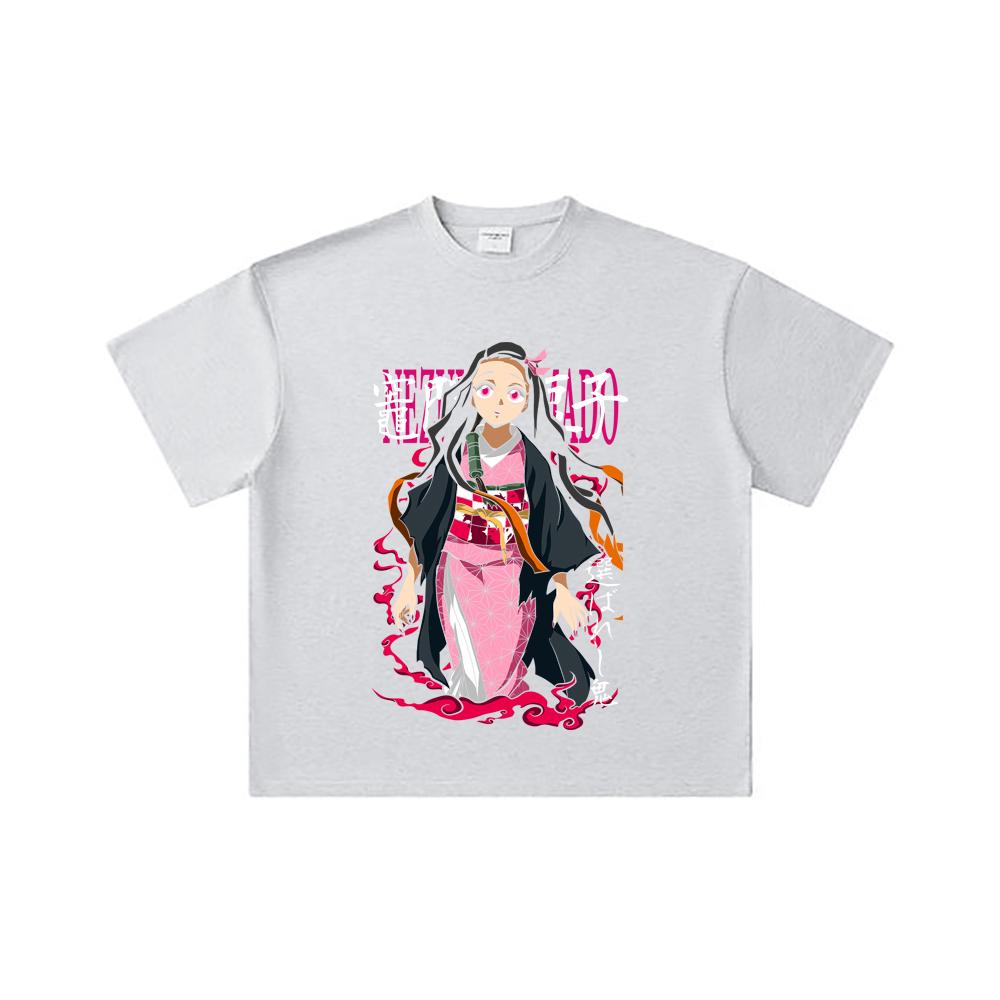 260 GSM Double Yarn 32 Count 100% Cotton Demon Slayer V57 Nezuko Print Unisex Heavy Cotton T Shirt