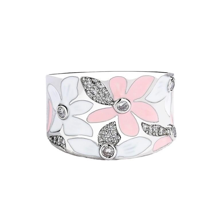 Export Source Elegant And Fresh Light-Colored Enamel Flower Slightly Inlaid Zircon Epoxy Women'S Ring